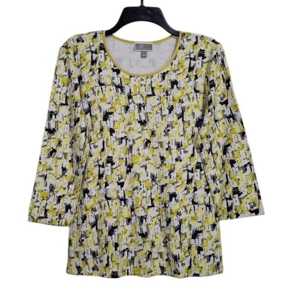 JM Collection Top Women Small 3/4 Sleeve Round Neck Abstract Print Stretch‎